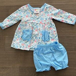 Jellybean Floral Blue Girls Matching Set with Bloomer Shorts